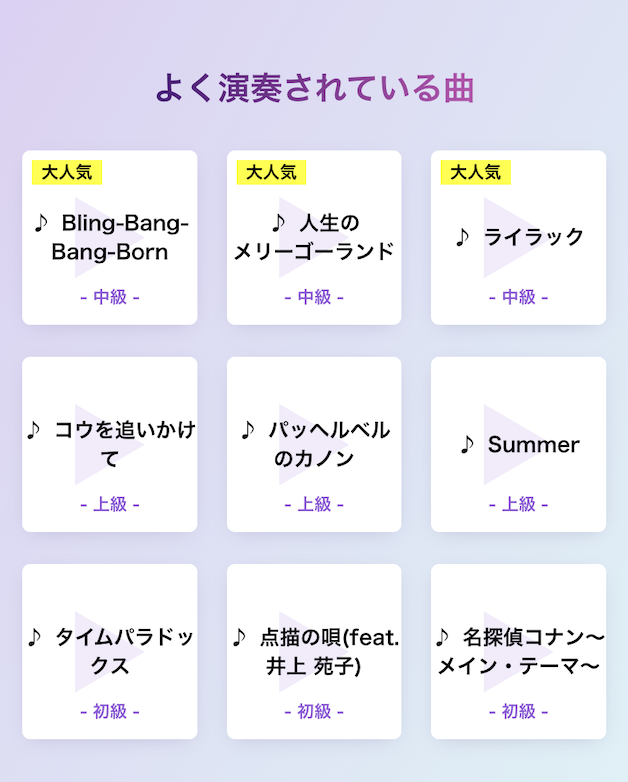 よく演奏される曲